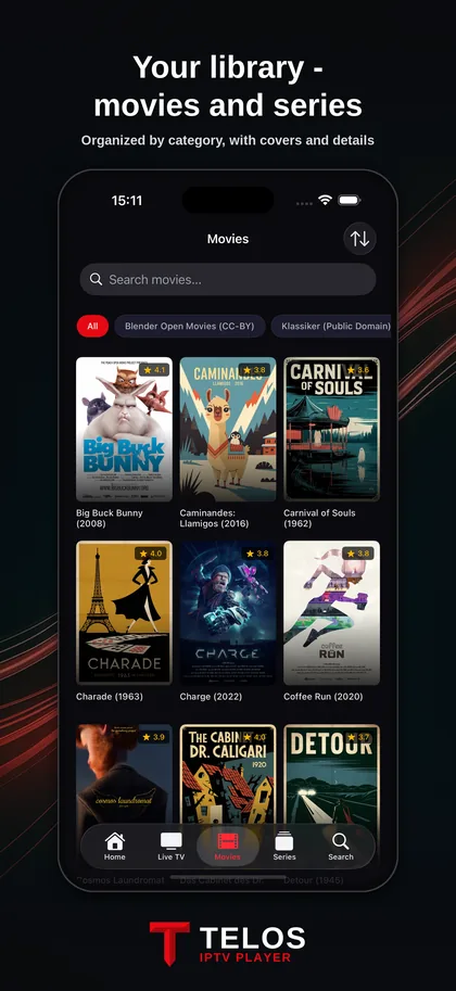 TELOS on iPhone: movies