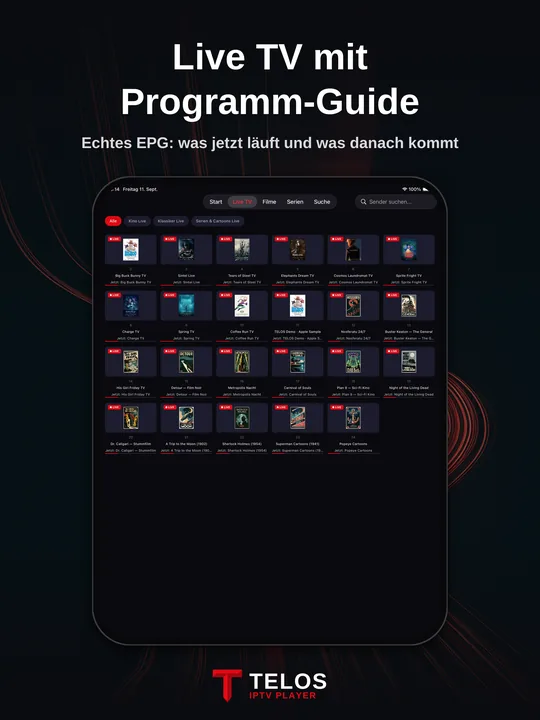 TELOS auf dem iPad: Live-TV