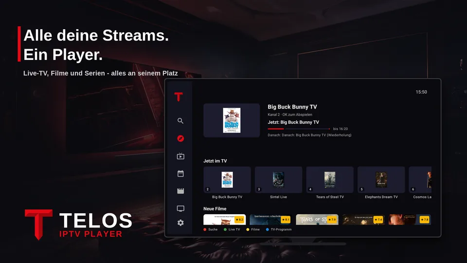 TELOS auf Android TV: Startseite