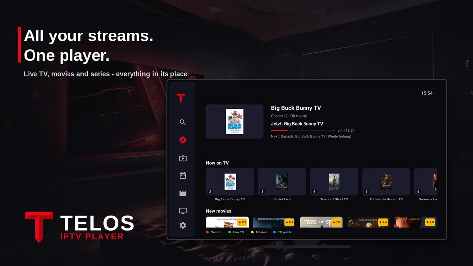 TELOS on Android TV: home screen
