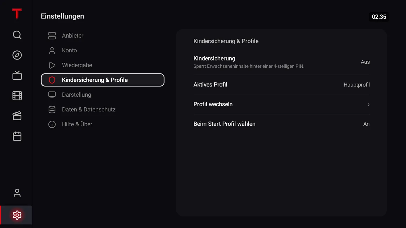 TELOS on Fire TV: demo view of profile settings after setup.
